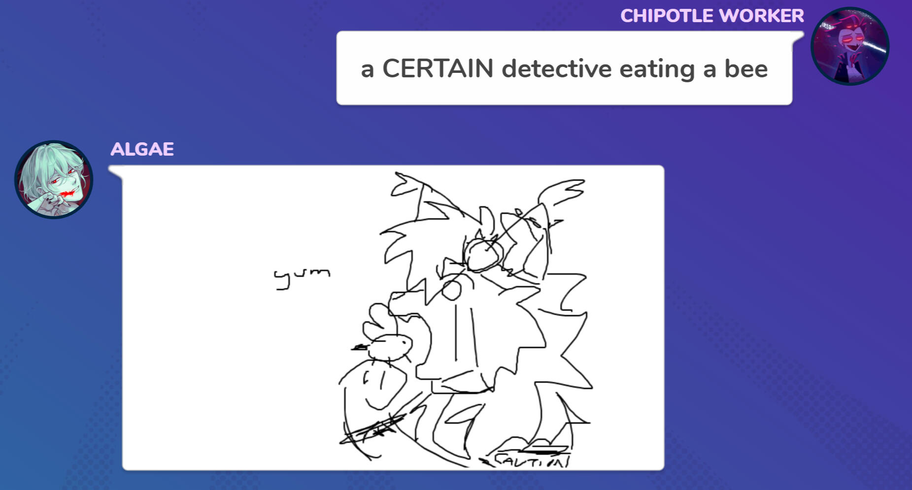 'a CERTAIN detective eating a bee' - Gartic Phone | cynicaldrx