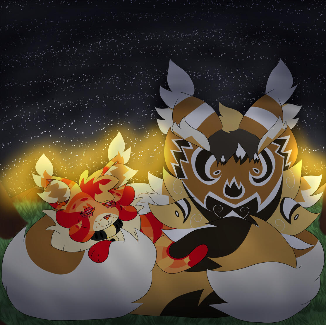 Calamity and Hawkfrost sleeping together in cat form because yes